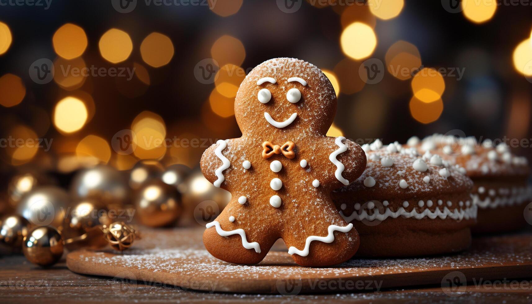 ai gegenereerd eigengemaakt peperkoek mannen versieren de winter toetje tafel met juichen gegenereerd door ai foto