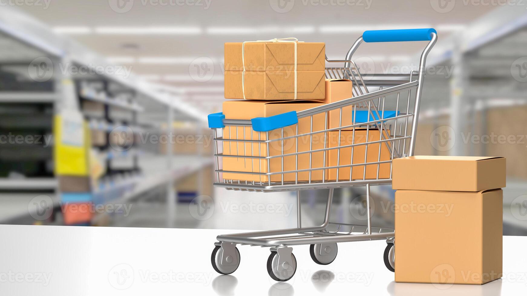 de boodschappen doen trolley voor online markt concept 3d weergave. foto