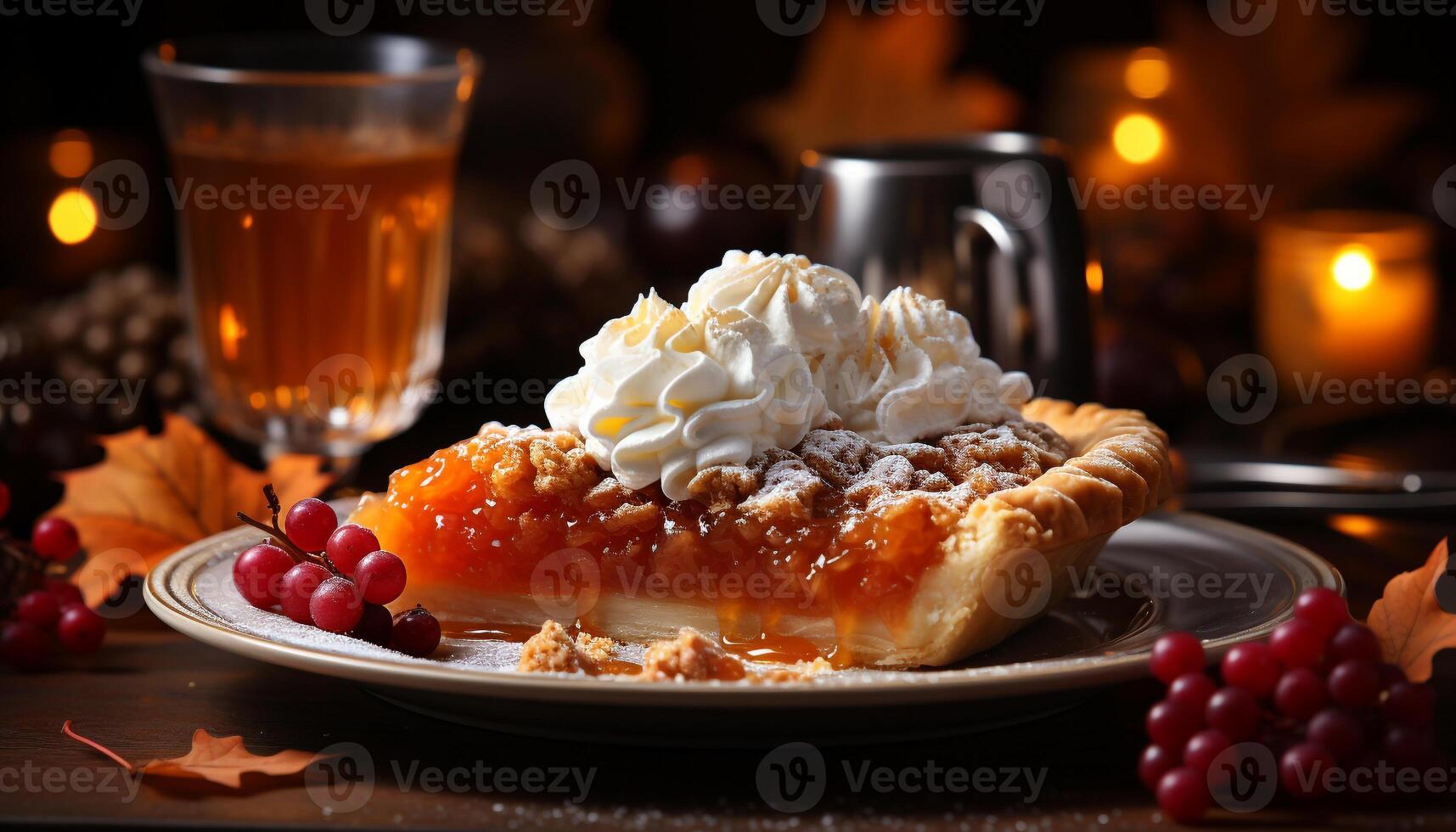 ai gegenereerd eigengemaakt pompoen taart Aan rustiek hout tafel, zoet toegeeflijkheid gegenereerd door ai foto