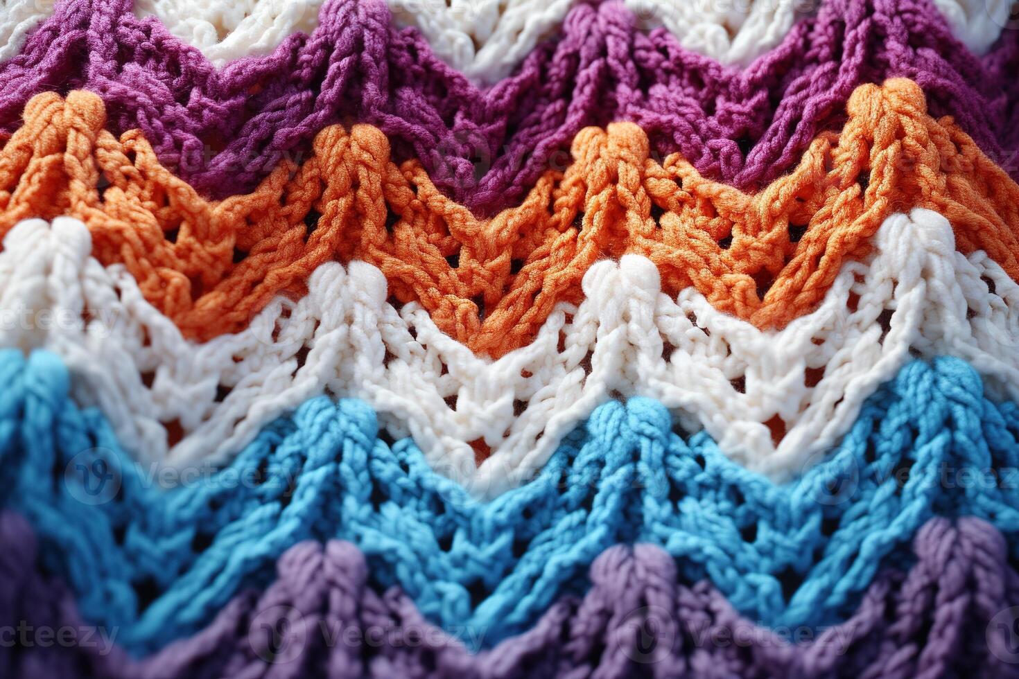 ai gegenereerd kleurrijk gebreid wol kleding stof macro structuur achtergrond, zacht weven gevormde oppervlakte foto