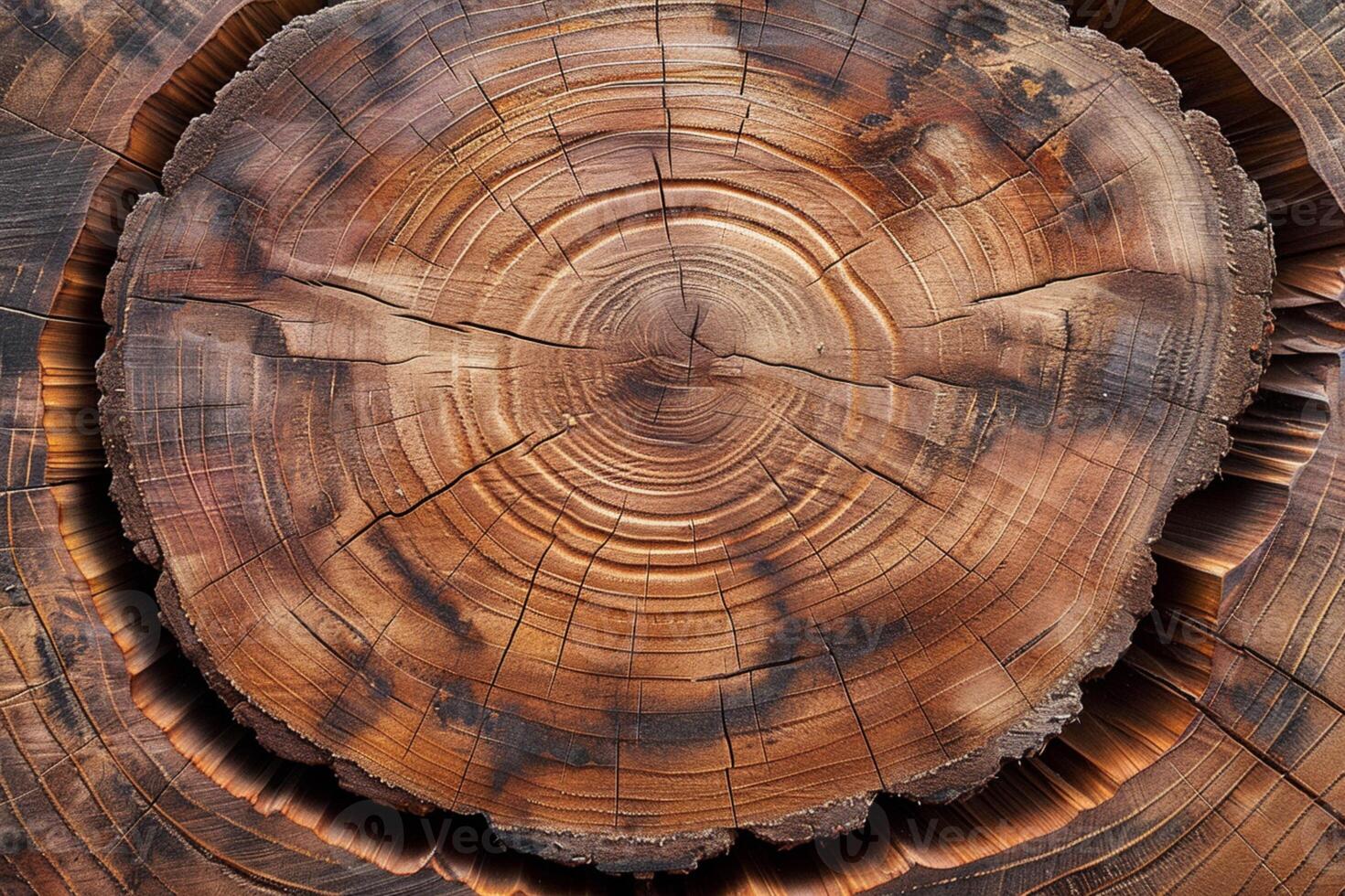 ai gegenereerd circulaire hout patroon, leeftijd ringen ingewikkeld besnoeiing met een kettingzaag foto