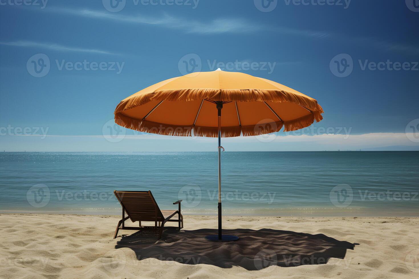 ai gegenereerd oranje retro zonnescherm paraplu Aan de strand door de kalmte zee. zomer vakantie concept. ai gegenereerd foto