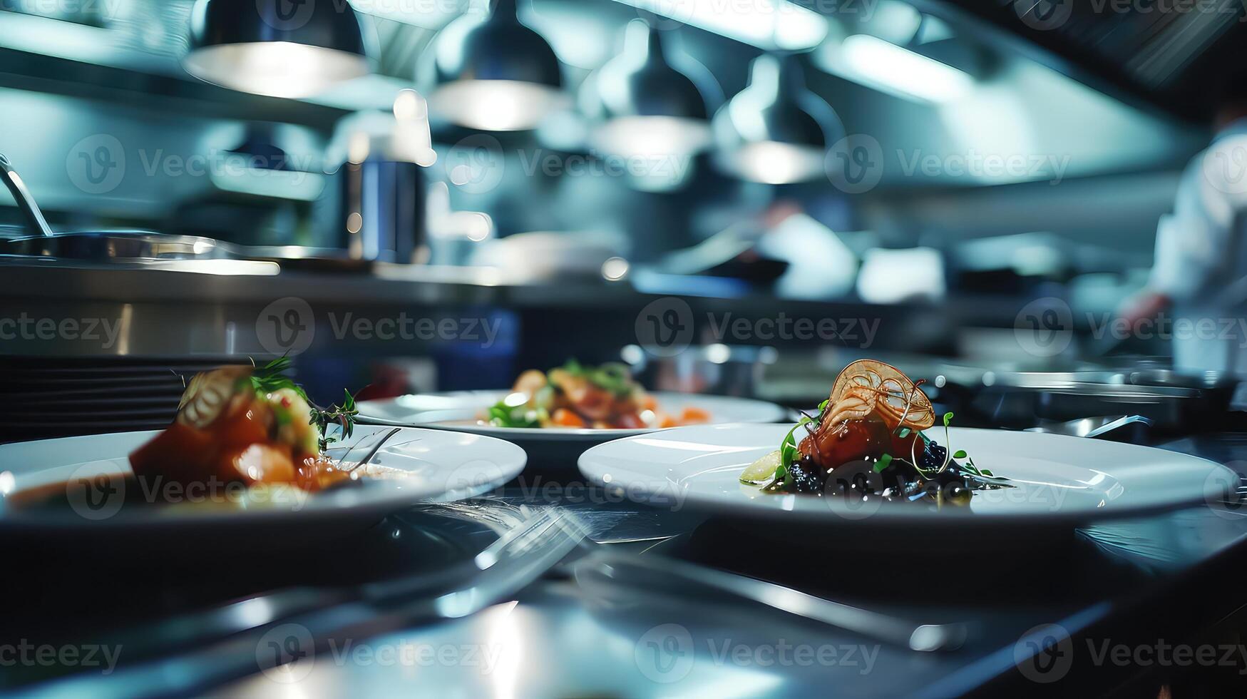 ai gegenereerd chef in hotel keuken voorbereidingen treffen en decoreren voedsel, maaltijd voorbereiding concept foto