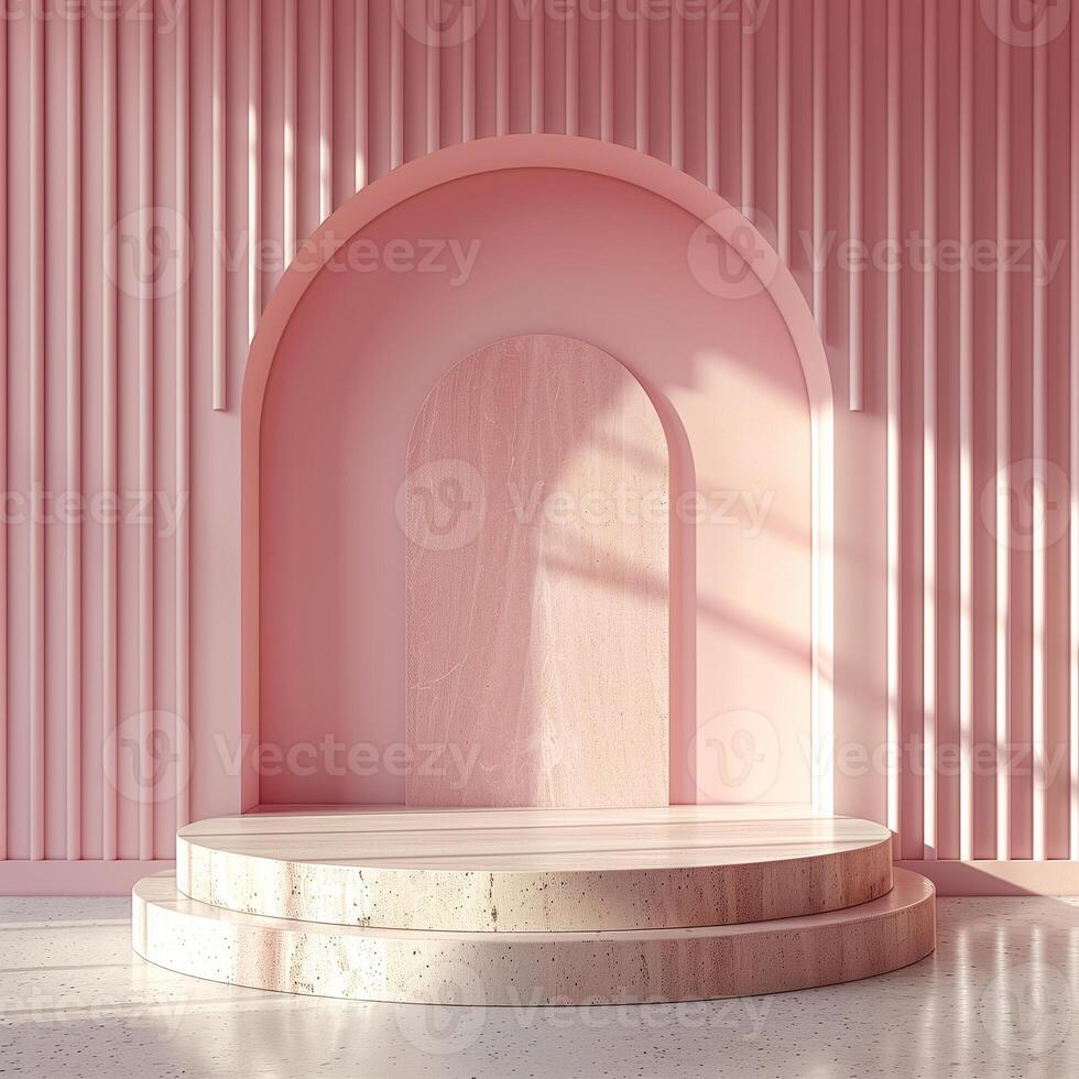 ai gegenereerd abstract minimaal roze podium stadium platform mock-up voor Product presentatie, 3d weergave, tekst ruimte foto