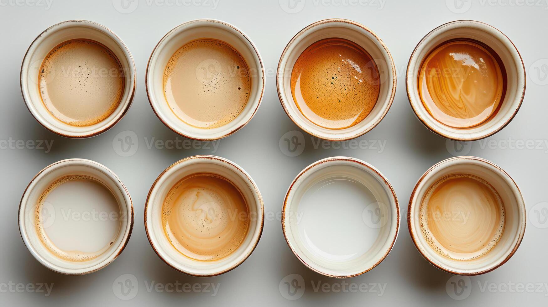 ai gegenereerd top visie van reeks koffie kop geïsoleerd kopiëren ruimte foto