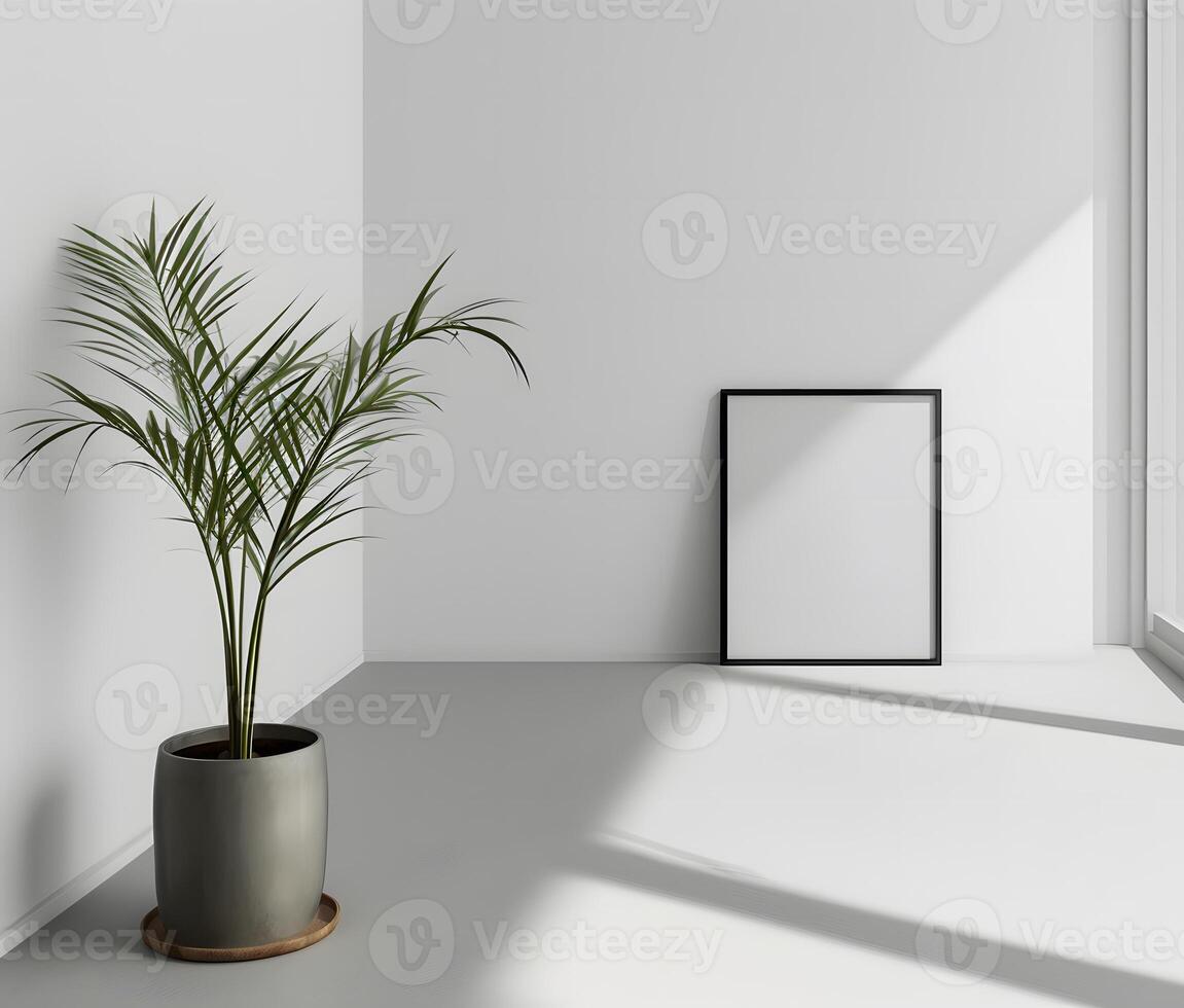 ai gegenereerd minimalistische kamer met een leeg kader, kalmte in eenvoud. foto