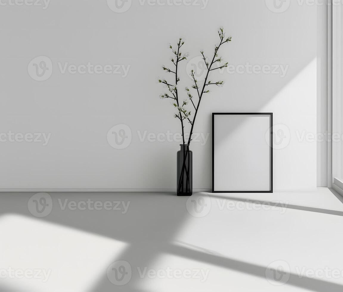 ai gegenereerd minimalistische kamer met een leeg kader, kalmte in eenvoud. foto