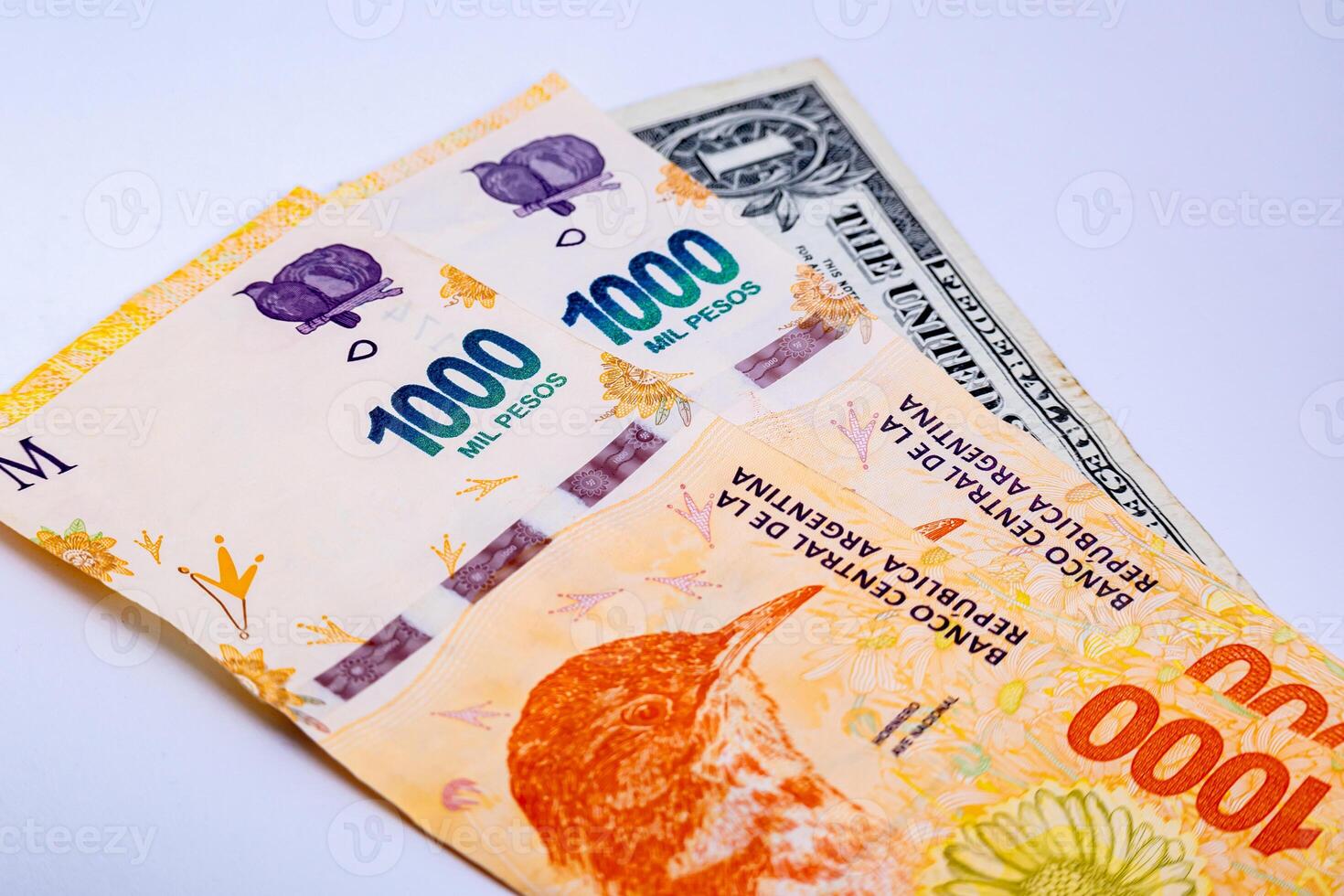 twee duizend Argentijns pesos en een dollar. foto