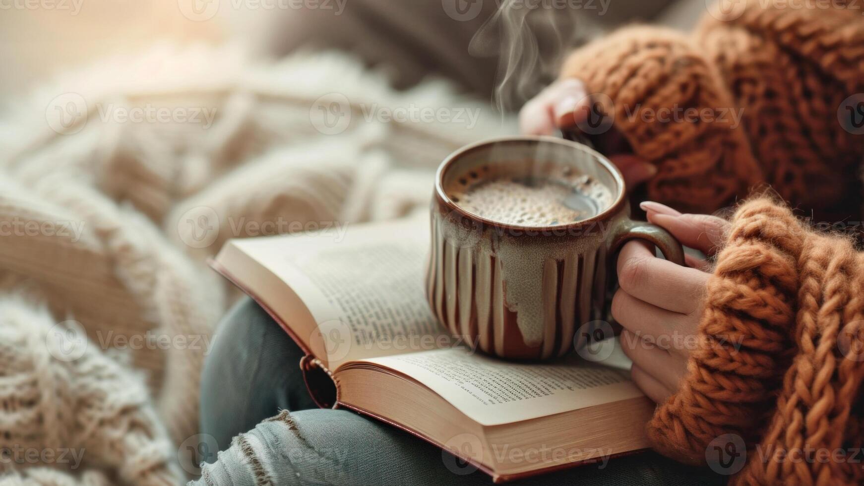 ai gegenereerd winter avond met boek en koffie. ai gegenereerd. foto