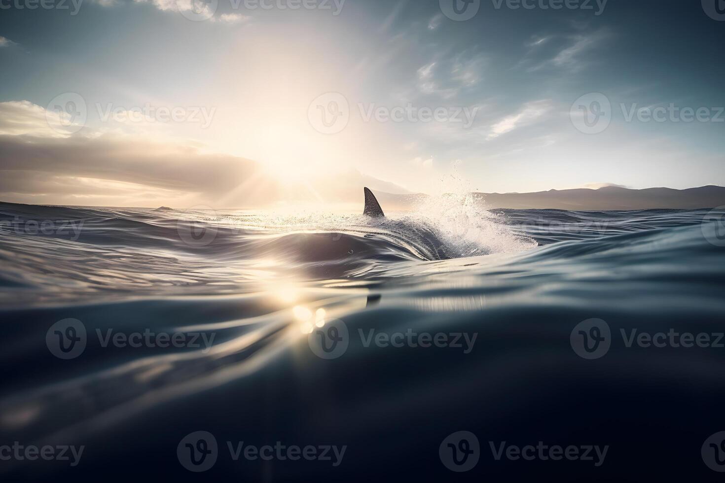 ai gegenereerd Super goed wit haai poseren in de diep blauw water. neurale netwerk ai gegenereerd foto