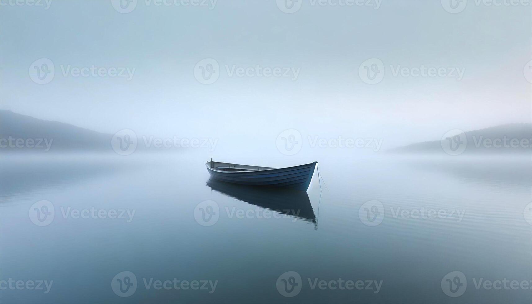 ai gegenereerd een boot is drijvend in de water Aan een mistig dag foto