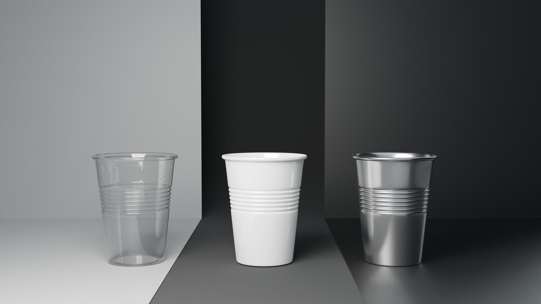 realistisch gedetailleerd 3d plastic cups sjabloon mockup reeks Aan een achtergrond voor koffie, thee en drankje. illustratie foto