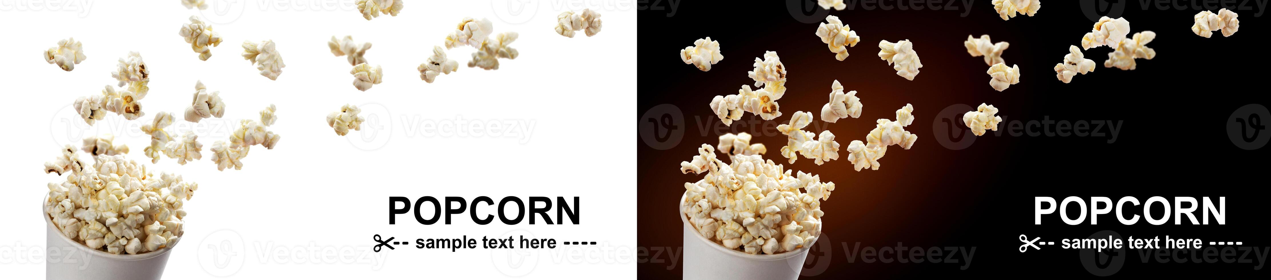 popcorn vliegend uit van karton doos foto