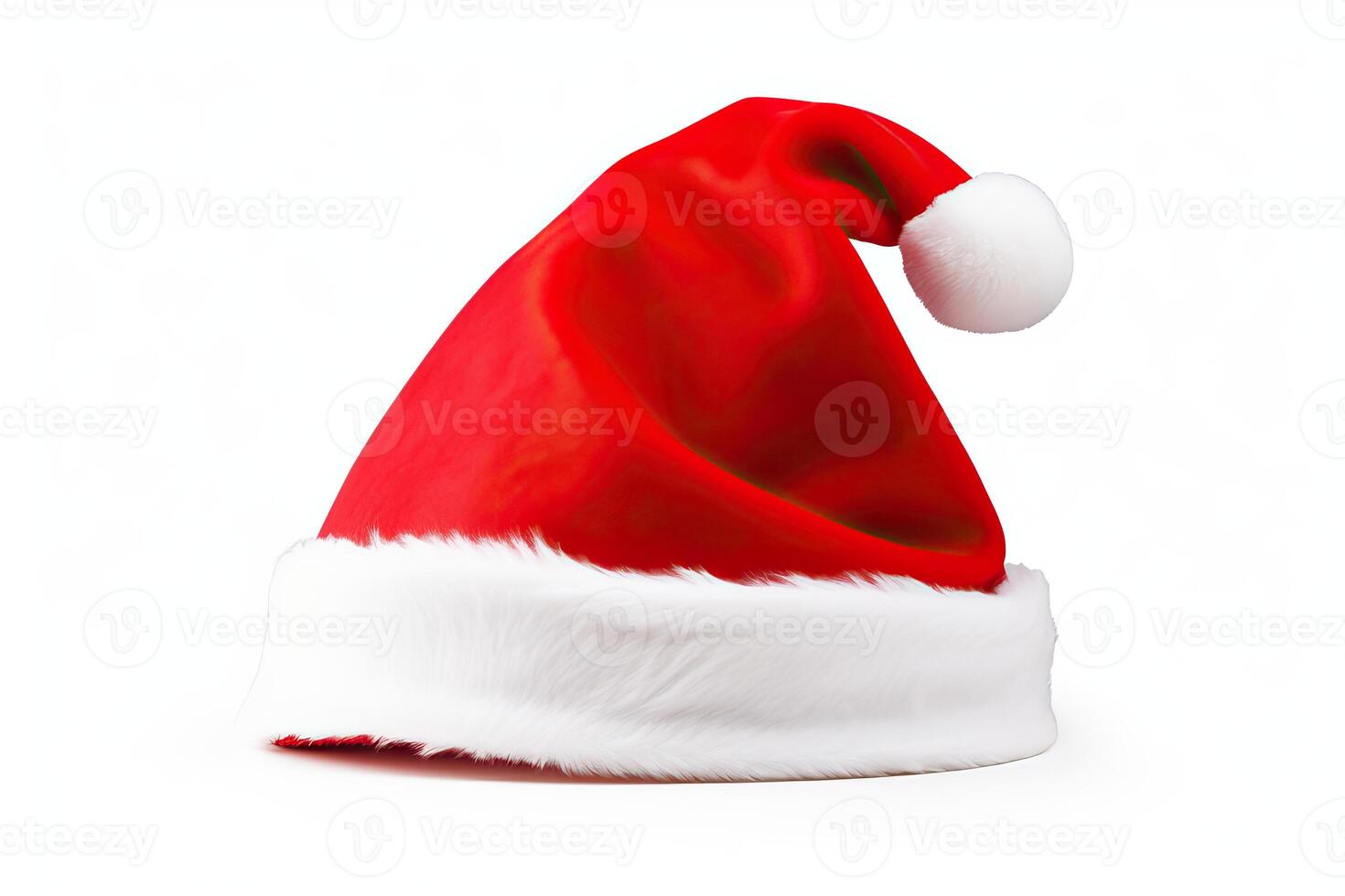 ai gegenereerd een feestelijk rood de kerstman hoed met een wit POM Pom, kerstmis, vakantie, geïsoleerd, wit achtergrond foto