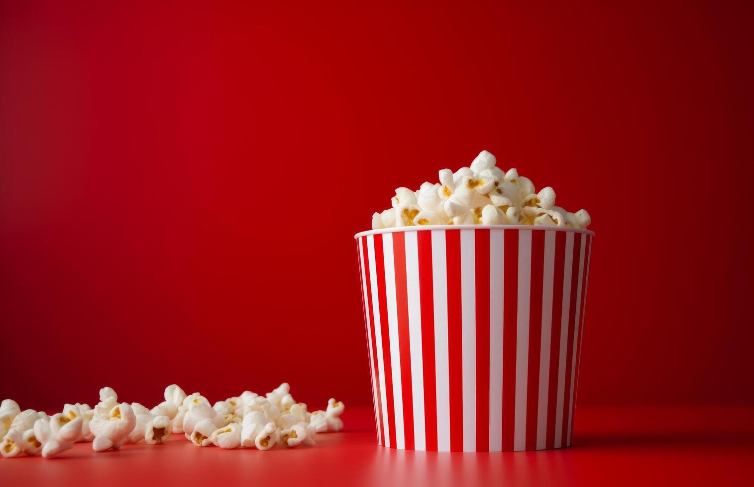 ai gegenereerd popcorn in een gestreept dienblad en in rood doos foto