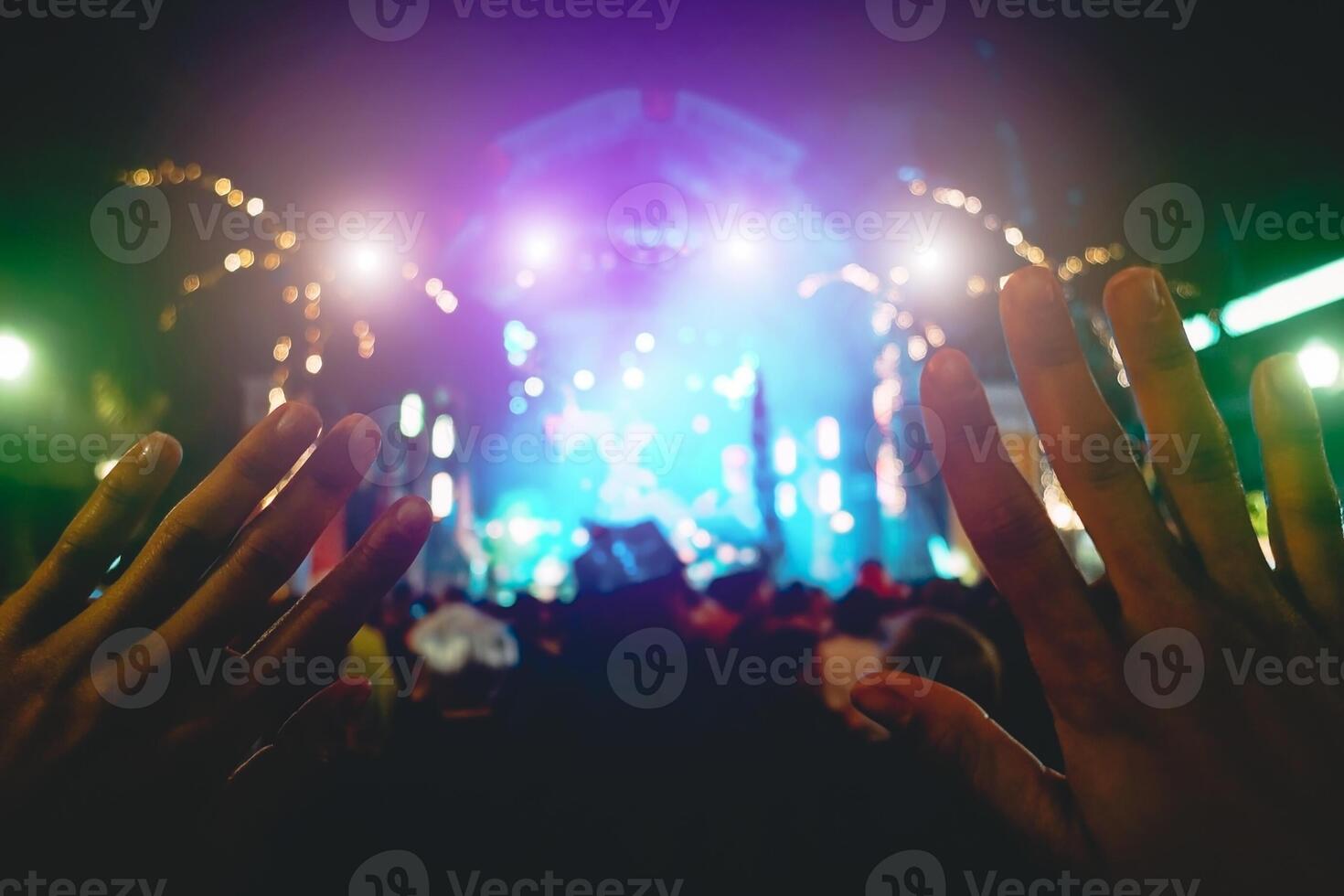 jong mensen hebben pret in zomer concert - menigte rots muziek- festival evenement - muziek- amusement, ventilator en jeugd levensstijl concept foto