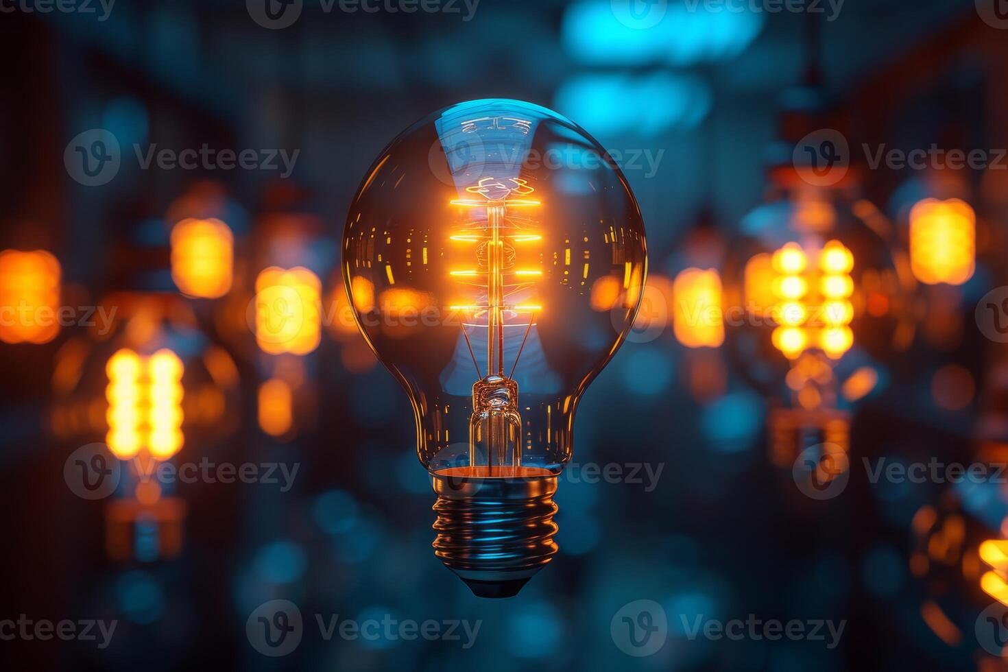 ai gegenereerd een gewoon gloeiend licht lamp blijft hangen in de lucht en brandwonden Bij nacht foto