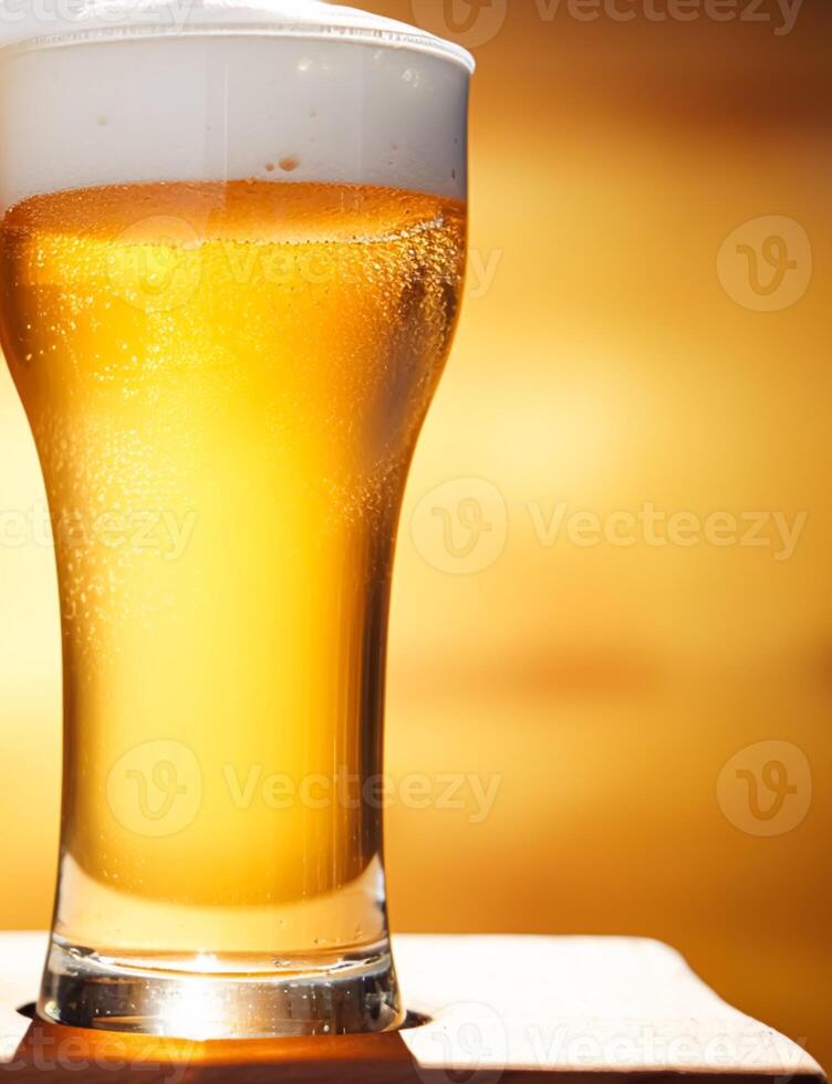 ai gegenereerd glas van verkoudheid bier met schuim, pint van origineel premie bier drankje, alcohol smaak en vakantie viering foto