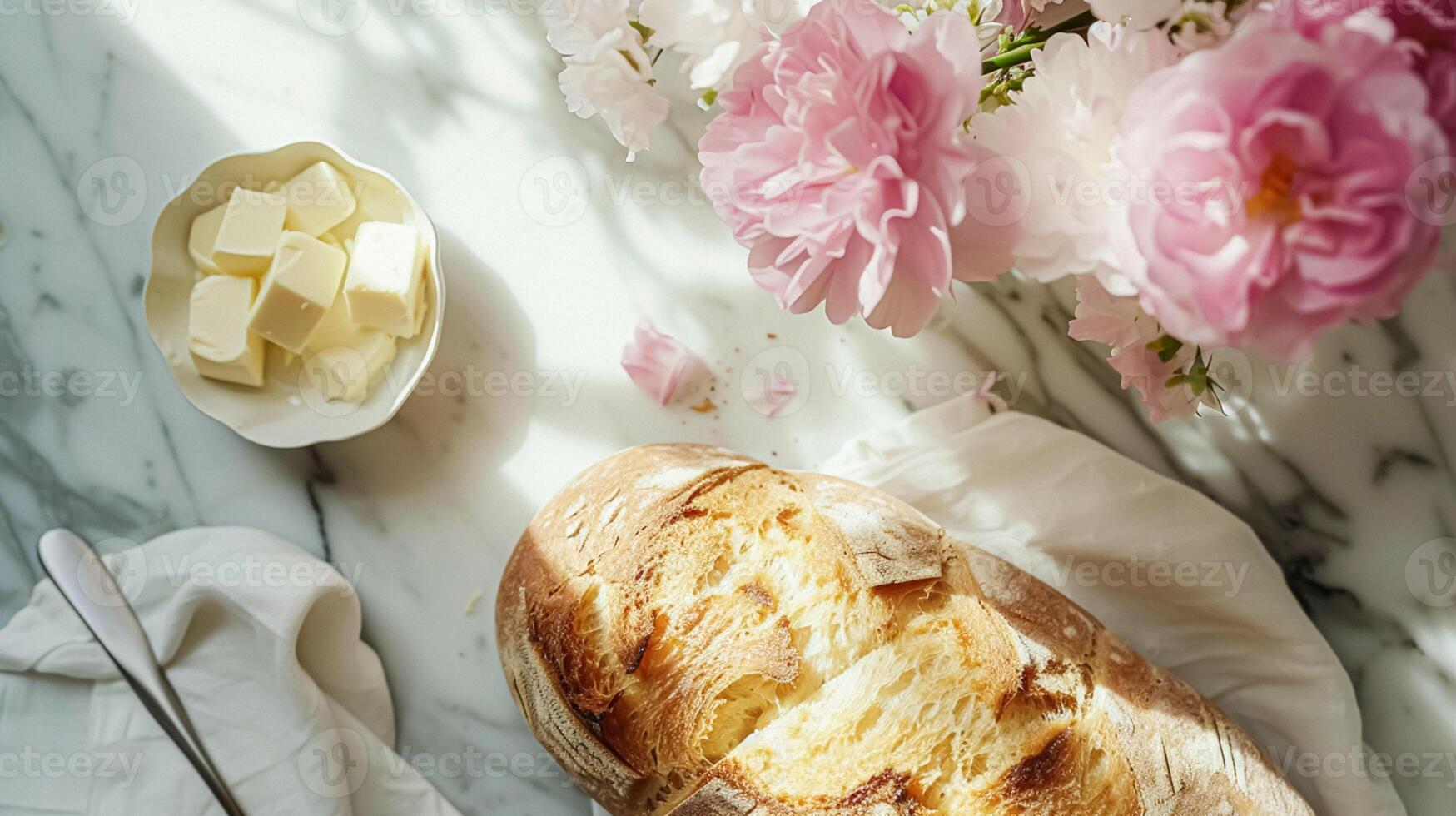 ai gegenereerd brood en boter, eigengemaakt bakken en traditioneel voedsel, land leven foto