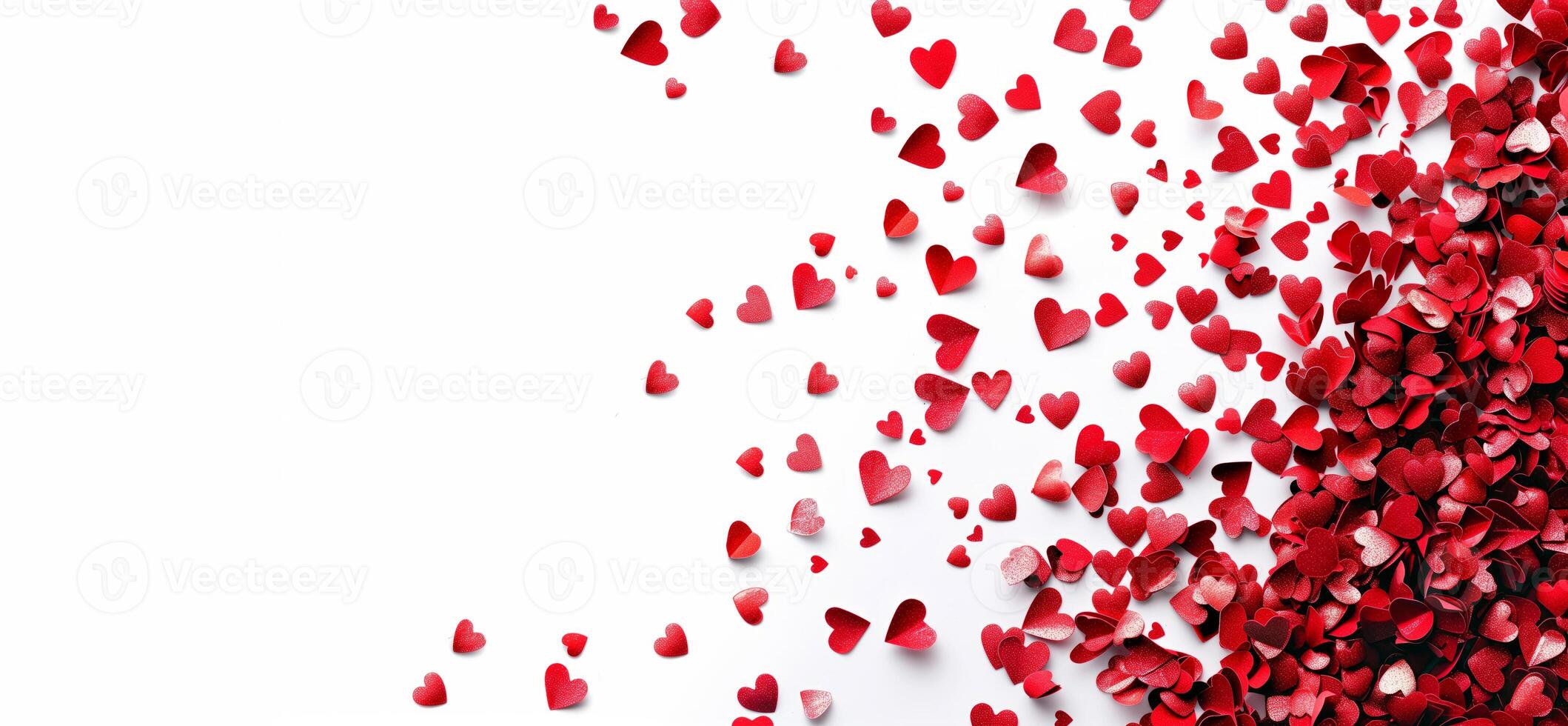 ai gegenereerd mooi schitteren rood harten over- wit achtergrond. romantisch decoratie voor afdrukken, hoofd website of ontwerp. foto