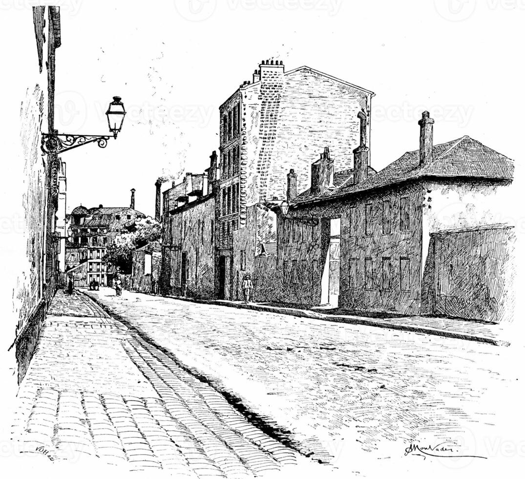 straat van kampioen-de-alouette, wijnoogst gravure. foto