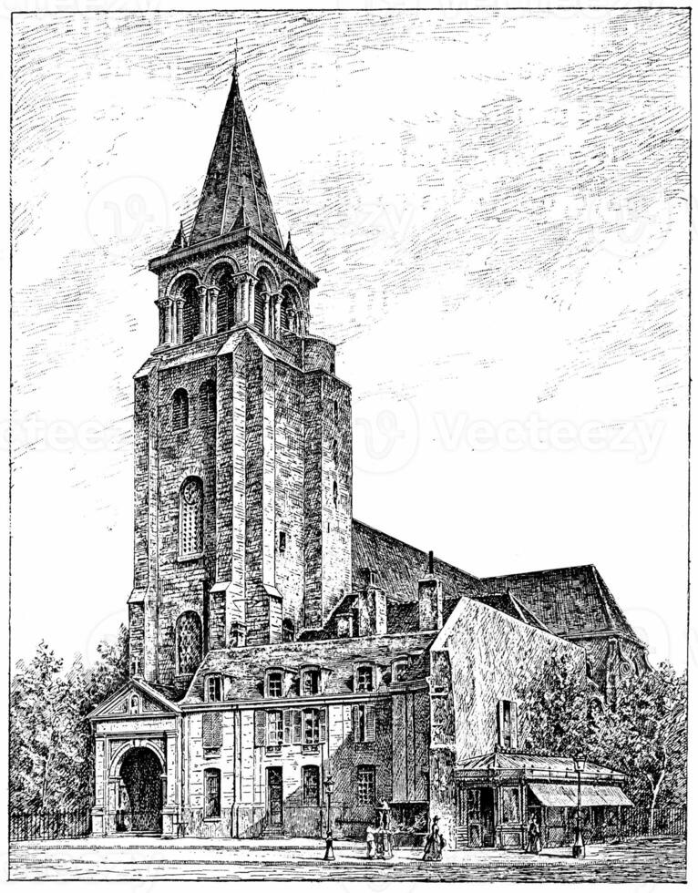 de kerk van St. Germain des druk, wijnoogst gravure. foto