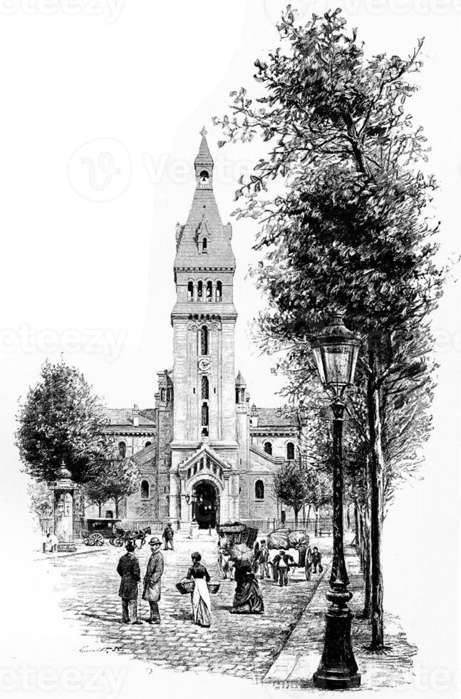 kerk van sint-pierre de Montrouge, wijnoogst gravure. foto