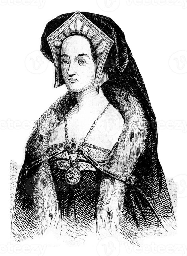 portret van catherine Howard, van na holbein, wijnoogst gravure. foto