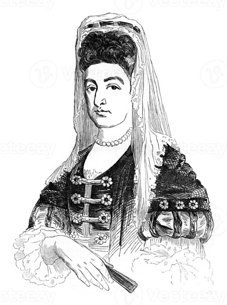 portret van koningin Maria, wijnoogst gravure. foto