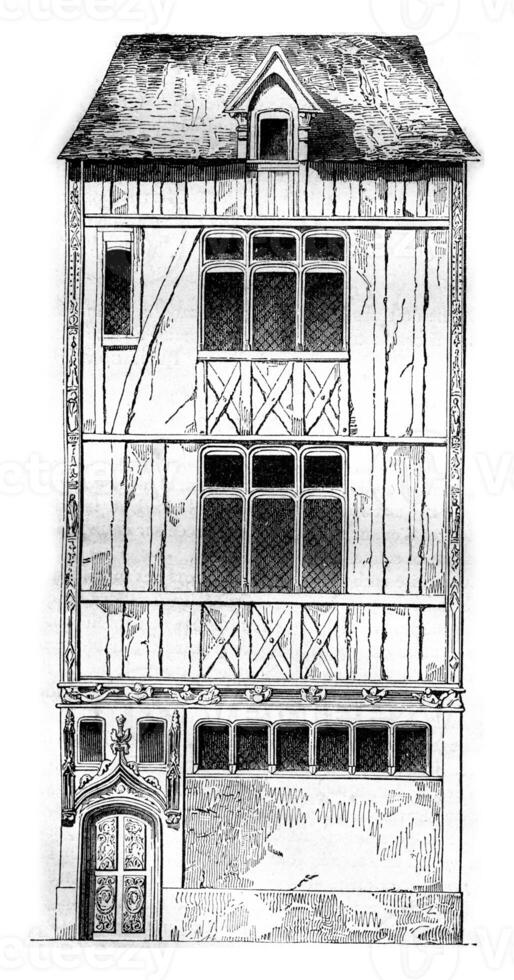 huis van jouvenet in rouen, wijnoogst gravure. foto