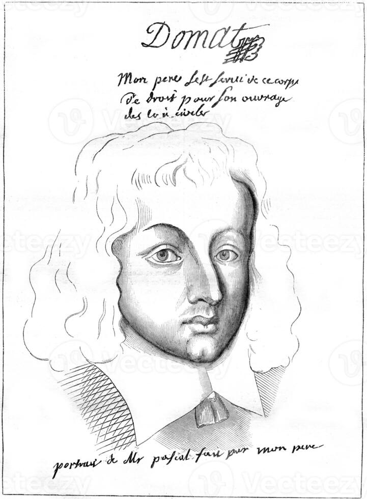 portret van pascal Bij de leeftijd van vijfentwintig of zesentwintig jaar, wijnoogst gravure. foto