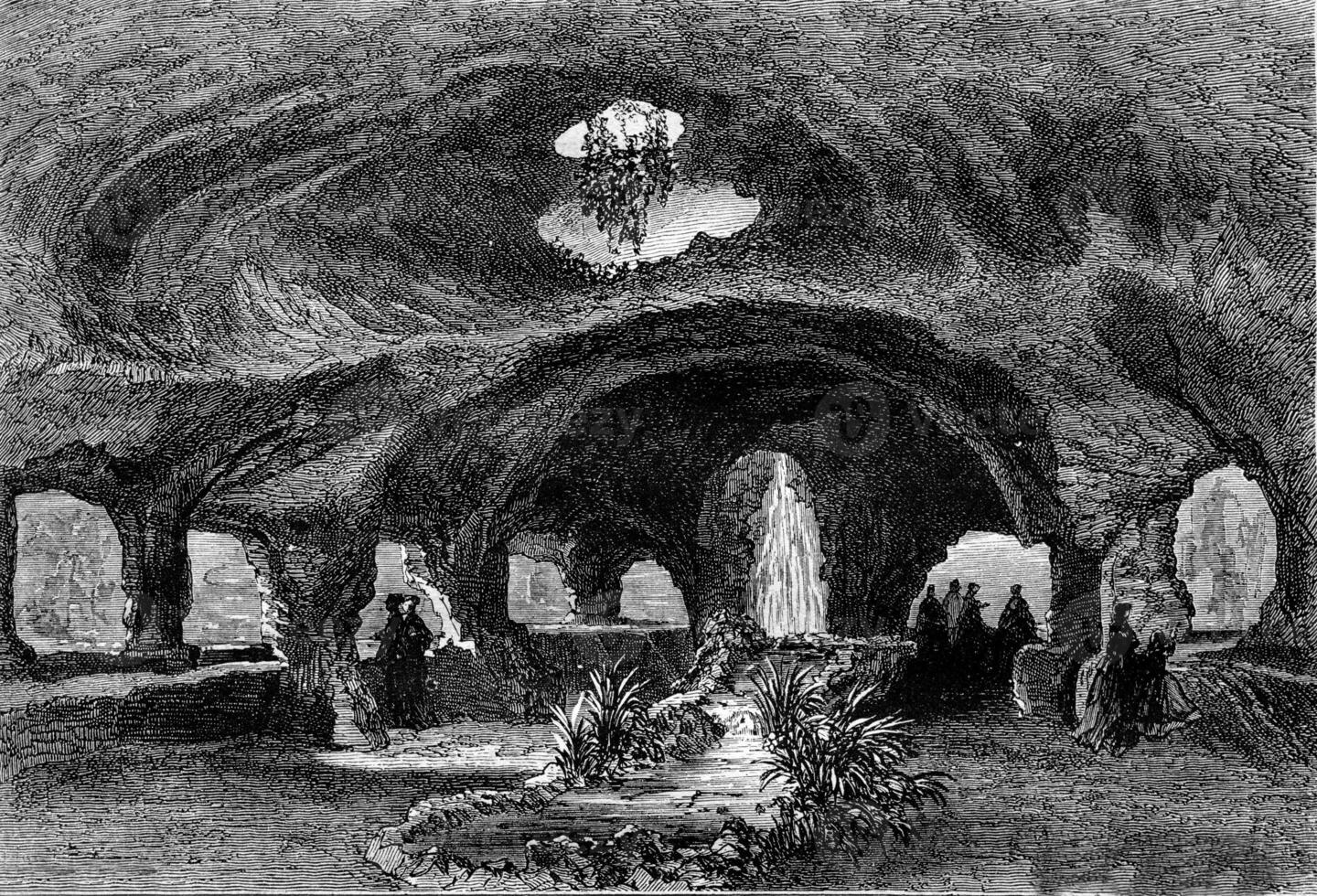 wereld expo 1867. zoetwater aquarium, in de bumper reserveren, wijnoogst gravure. foto