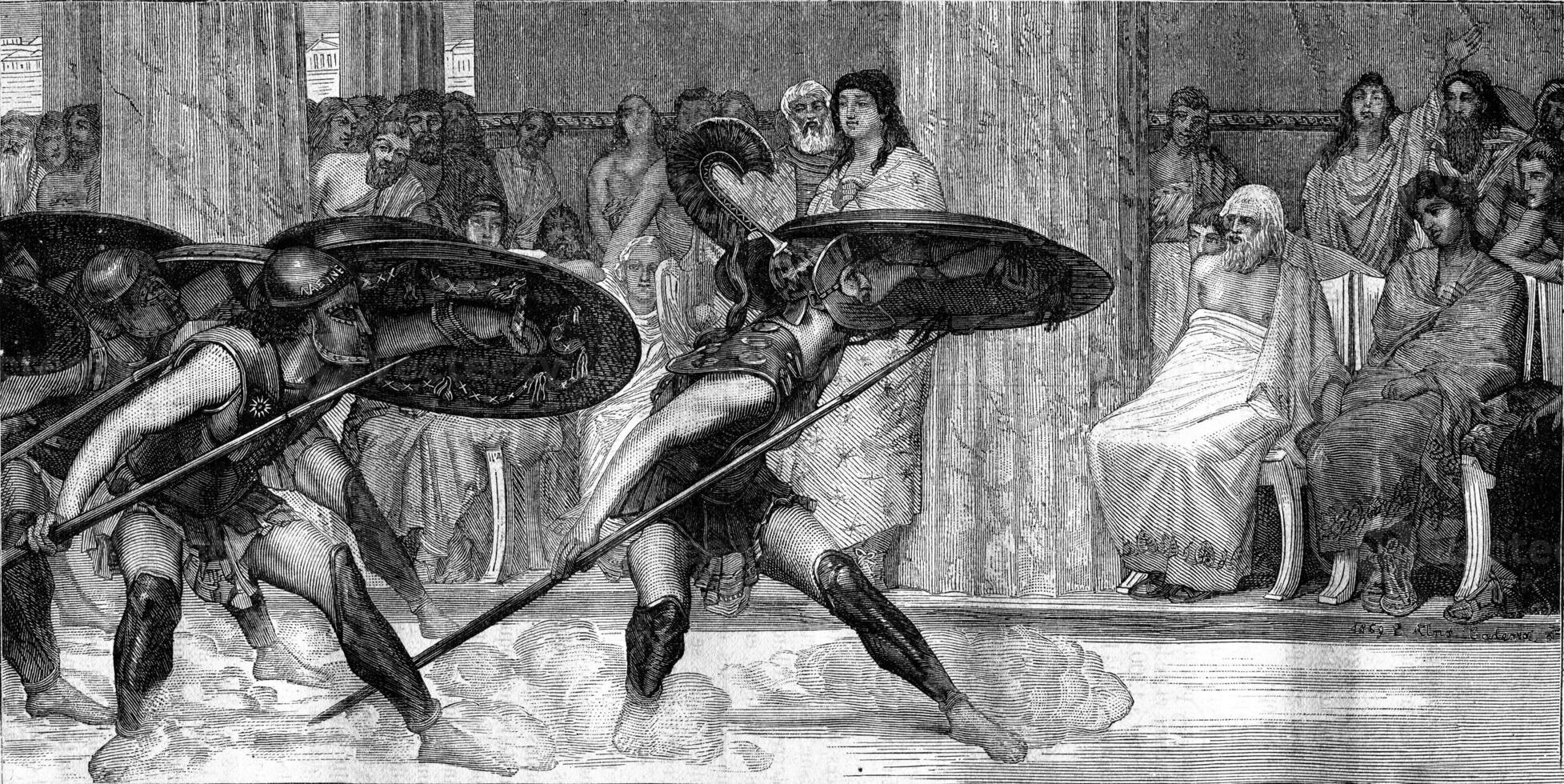 de Pyrrus dans, schilderij door alma Tadema, wijnoogst gravure. foto