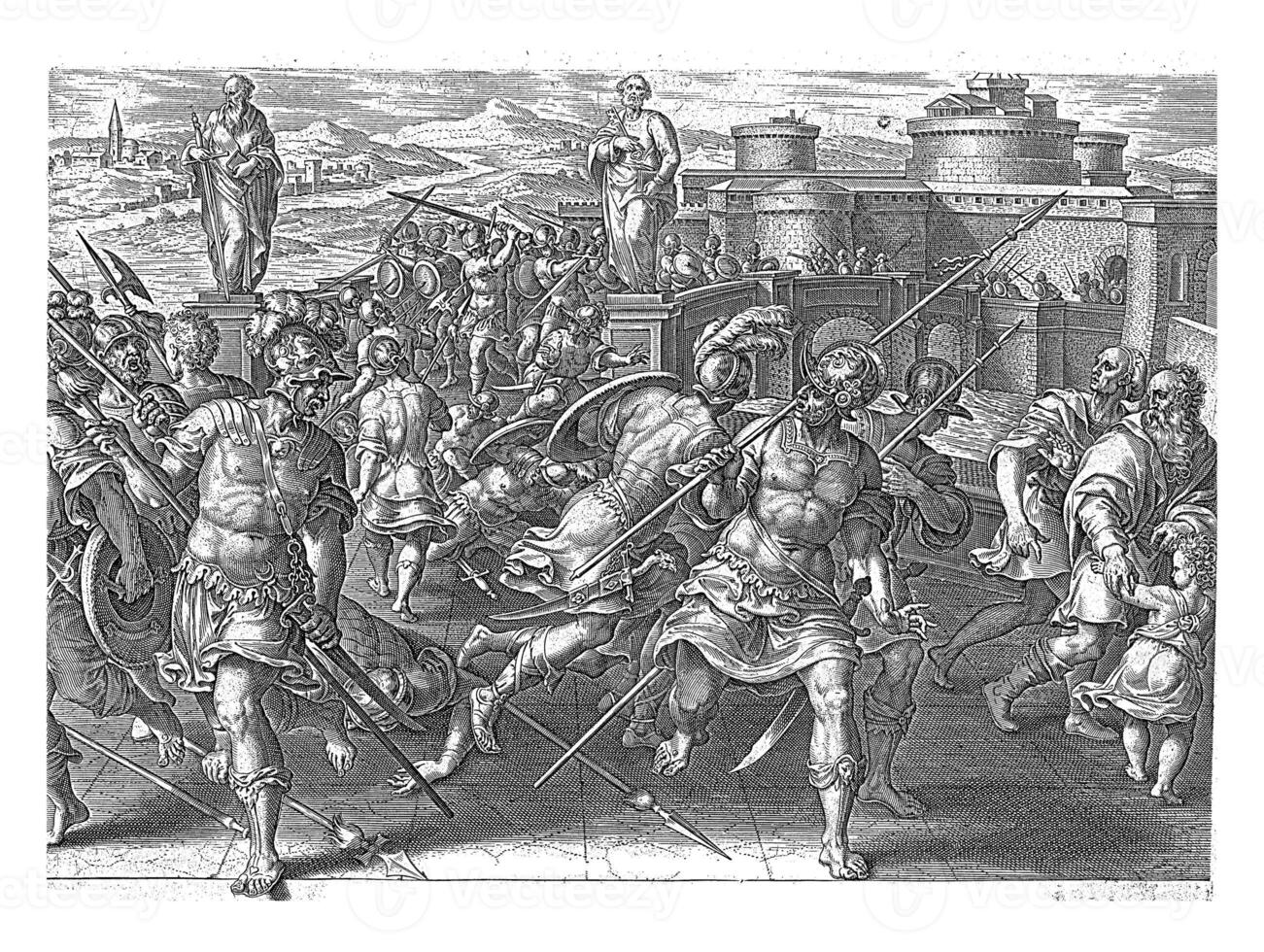 Giovanni de 'medici' omringd in Rome, wijnoogst illustratie. foto