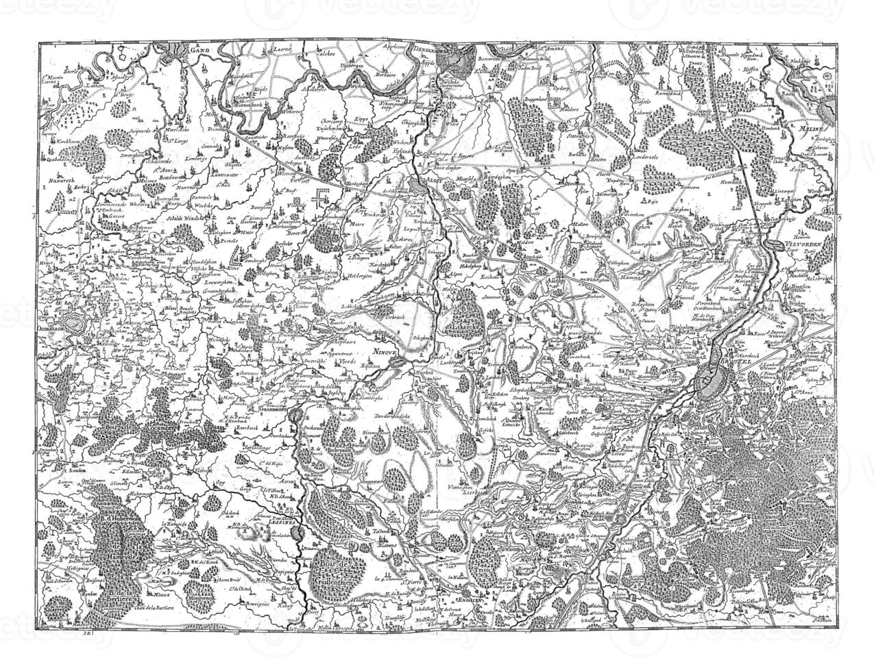 kaart van de Oppervlakte in de omgeving van Brussel, wijnoogst illustratie. foto