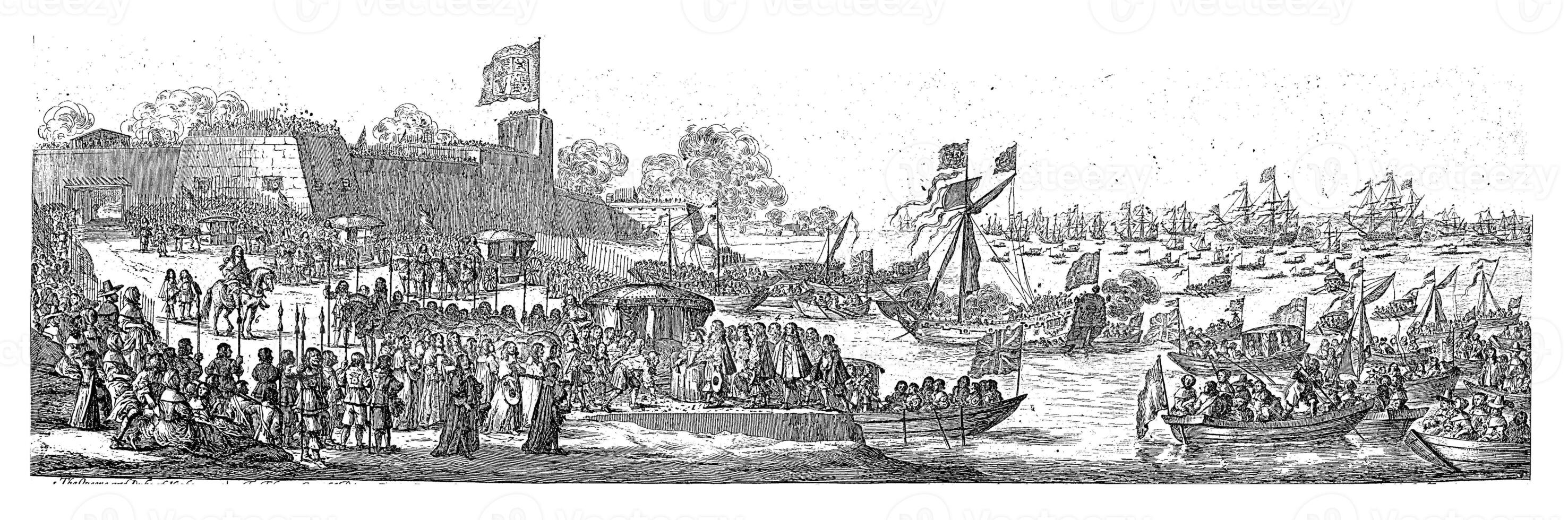 aankomst van koningin catherine van opschepperij in Portsmouth, dirk bukken, 1662 foto