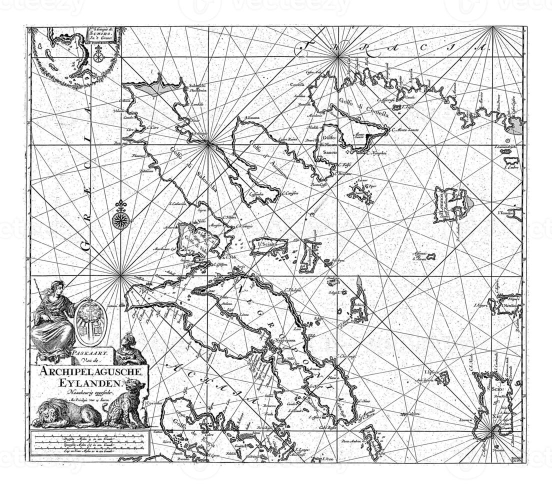 paspoort kaart van de western een deel van de Egeïsch met een deel van de kust van Griekenland, jan luiken foto