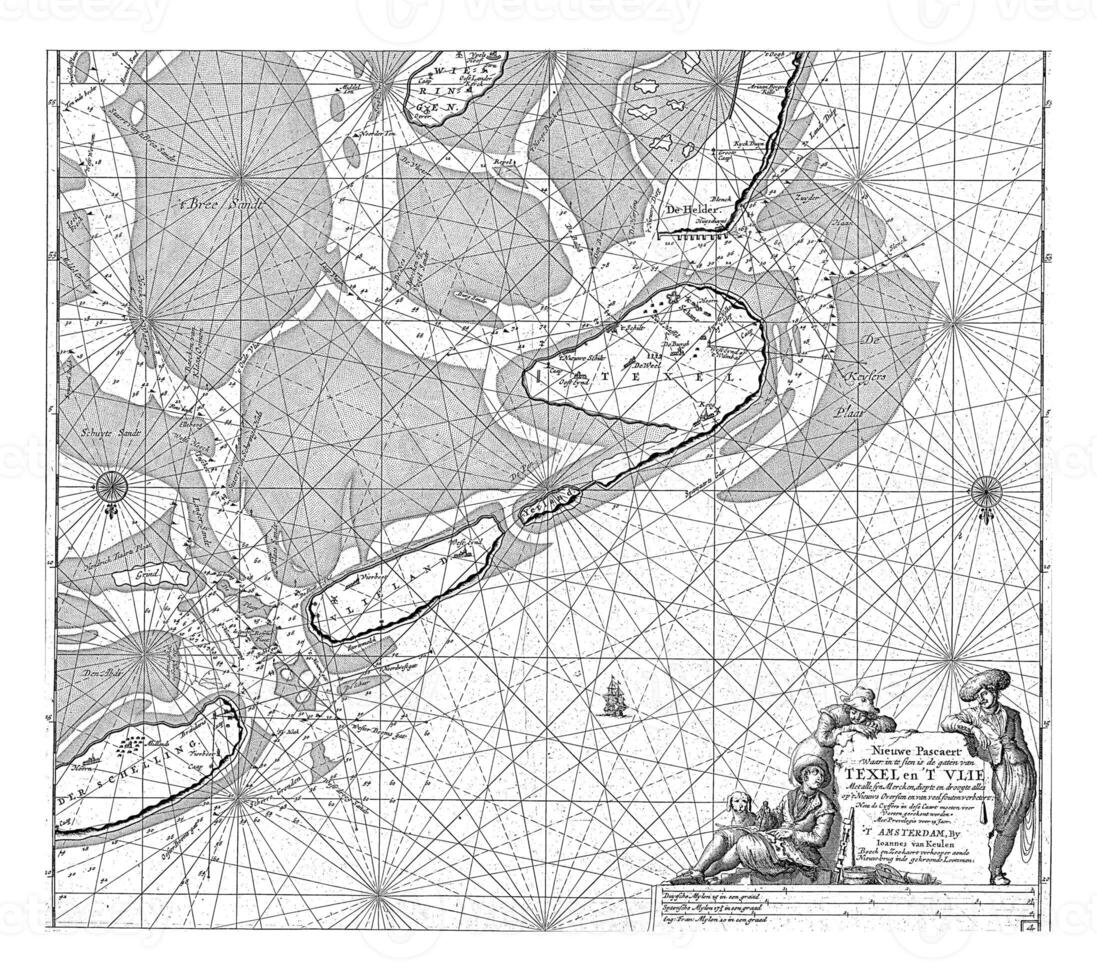 kaart van de wadden zee van hol helder naar terschelling, jan luiken foto