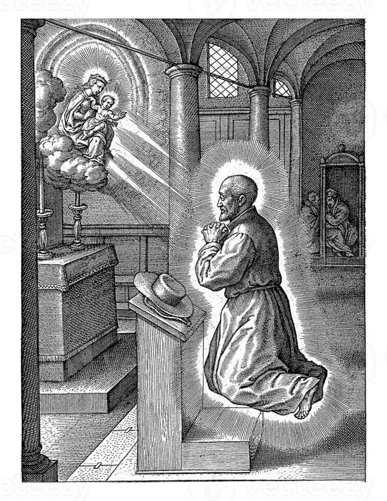 ignatius van loyola heeft een visie van Maria met de Christus kind, hieronymus wierix foto