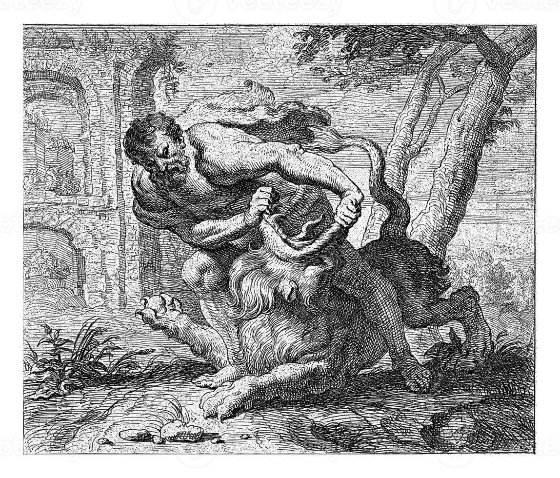 Samson en de leeuw, erasmus quellinus ik, na peter paul rubens, 1617 - 1678 foto