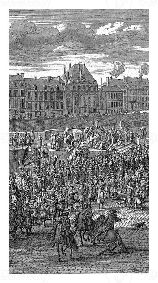 voorkant van de processie van koning louis xiv van Frankrijk en zijn gevolg Aan de pont-neuf foto