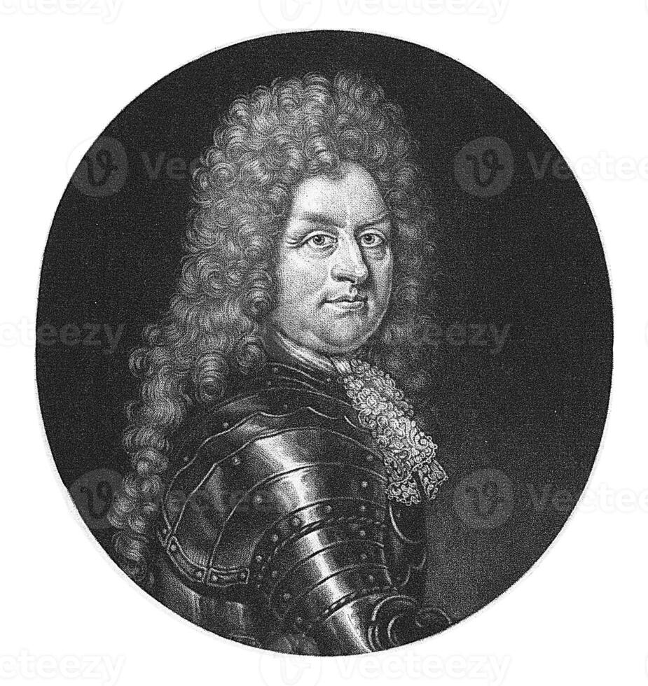 portret van Godard, baron busje reede-ginckel, graaf van athlone, pieter schenk i, na richard wit, 1670 - 1713 foto