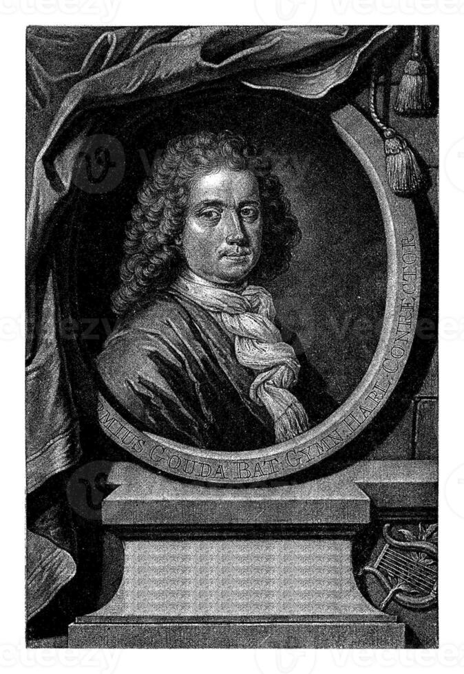 portret van Jakob storm, pieter schenk i, 1704 Jakob storm, leraar Bij de gymzaal in haarlem. foto