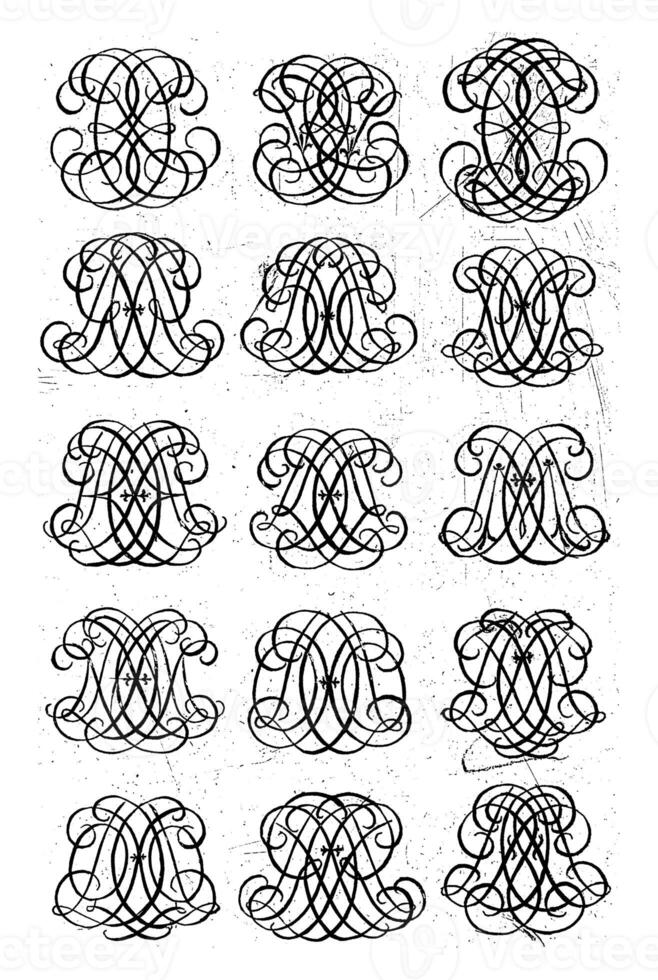 zes groot monogrammen cex-dfs, daniël de lafeuille, c. 1690 - c. 1691 foto