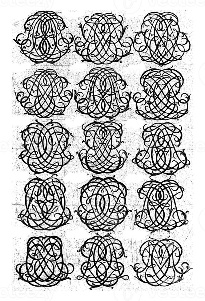 vijftien brief monogrammen abs-bcm, daniël de lafeuille, c. 1690 - c. 1691 foto