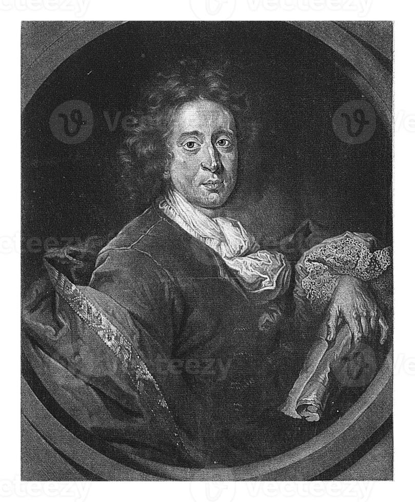 zelfportret van pieter schenk, pieter schenk i, na Johann peter Feuerlein, 1697 - 1713 foto