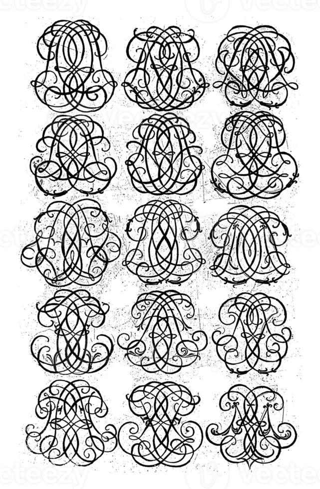 vijftien brief monogrammen efn-fgk, daniël de lafeuille, c. 1690 - c. 1691 foto