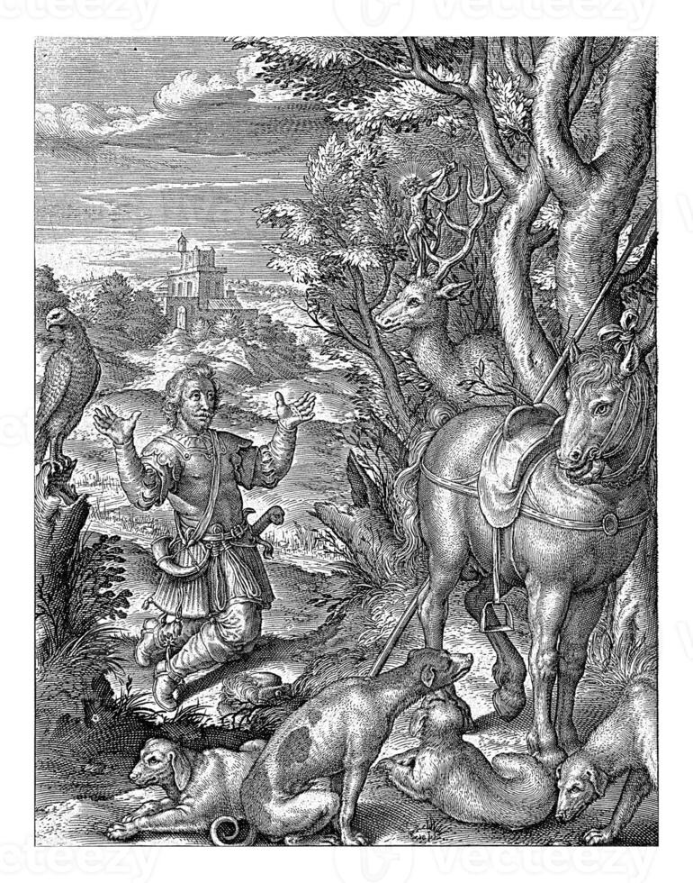 conversie van h. hubertus, hieronymus Wierix, 1563 foto