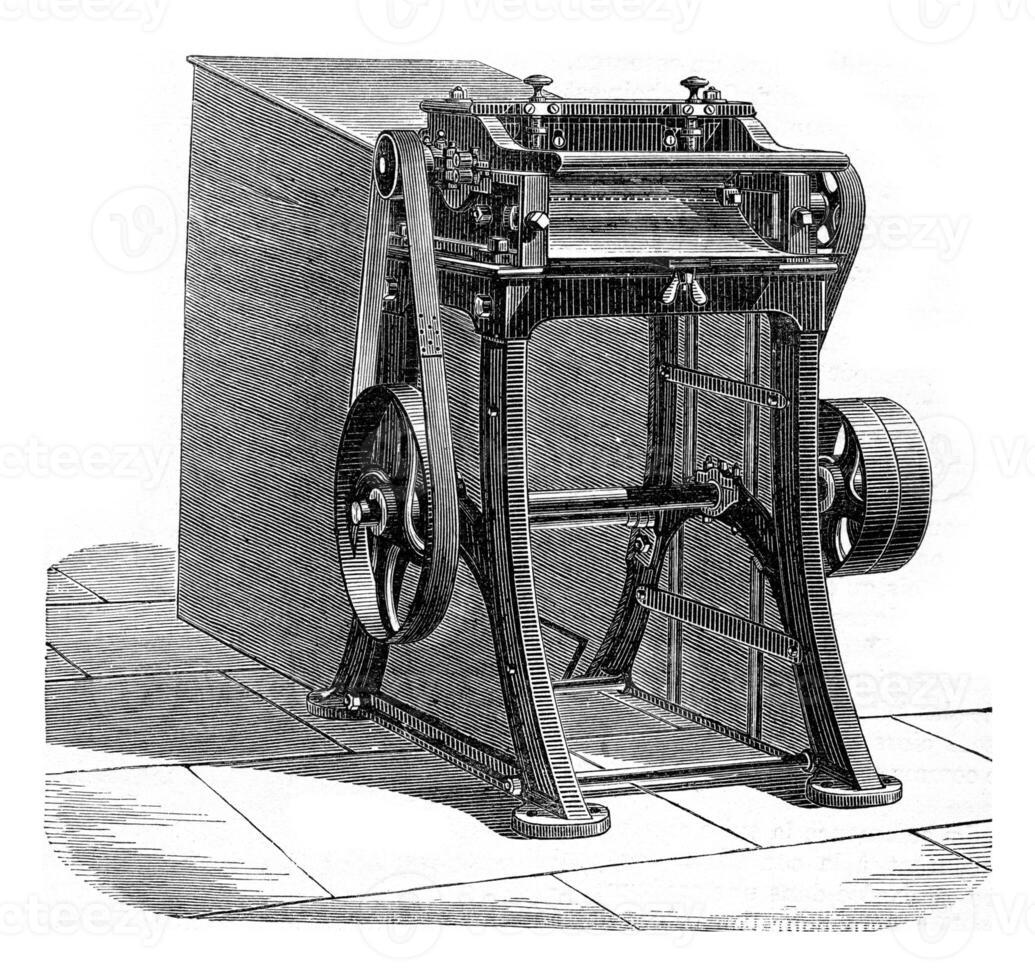 haar- snijdend machine, wijnoogst gravure. foto