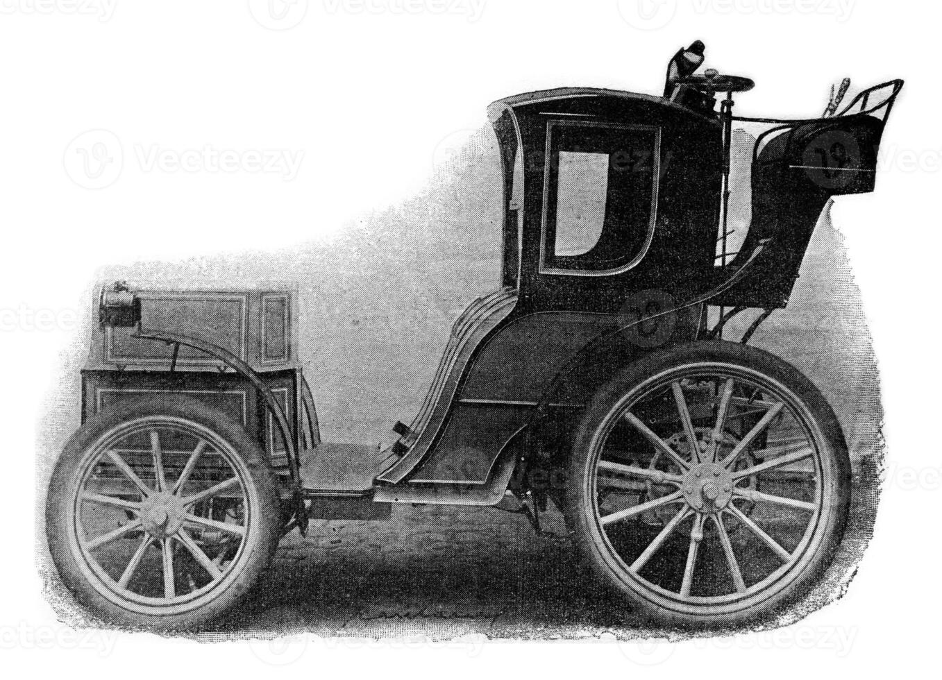 elektrisch taxi, wijnoogst gravure. foto